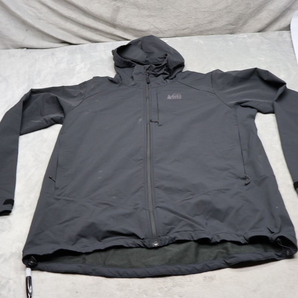 REI‎ Coop Jacket Mens XL Black Softshell Wind Rain Full Zip Light Outdoor Hiking